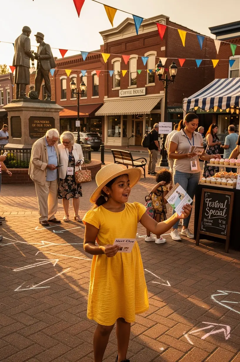 Визуализация карты с маршрутами и подсказками для интерактивного тура по историческому центру города с возможностью собирать призы.